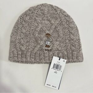 NWT!!Polo Ralph Lauren Women’s Polo Bear Aran-Knit Wool-Blend Beanie